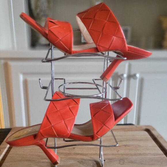 Vince Camuto Candialia Tangerine Tango Nappa Leather Woven Heeled Sandals 7M - Picture 6 of 7